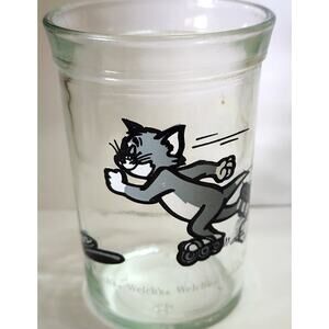 Vintage 1990 Welch's Tom & Jerry Jelly Jar Collector Glass Tom Skating